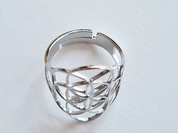 bague graine de vie acier inoxydable argentée